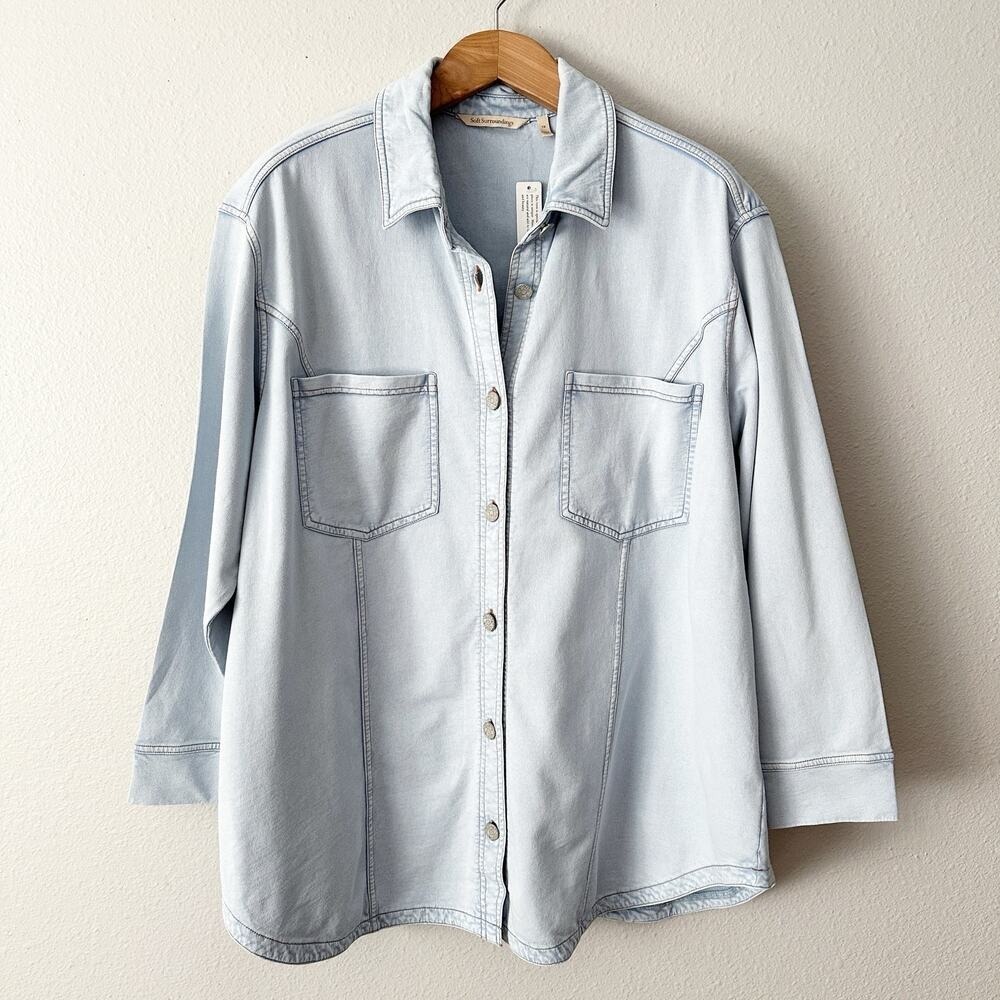 Soft Surroundings French Terry Cotton Light Blue Button Up Tunic Women's Size 1X